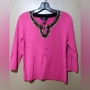 Cable & Gauge Pink Knit Top with Gold Sequin Neckline